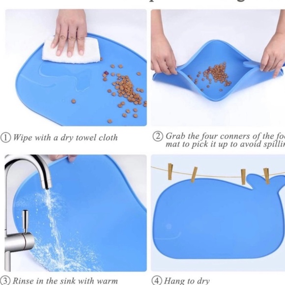 Pet Feeding Mat Turquoise Whale shape For Dogs or Cats…Size Large - Picture 5 of 7
